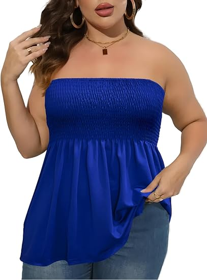 ⚡Blitzangebot 👍 Plus Size, einfarbiges, trägerloses Top mit Rüschensaum und Raffungen im Boho-Chic-Stil, Damenoberteil, lässiges, ärmelloses, schwarzes Top 
