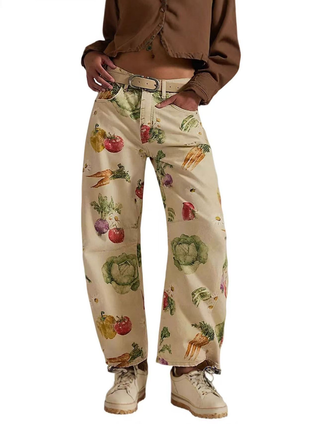 ⚡Blitzverkauf: CHOUYATOU Damen Boho Jeans mit Blumenmuster – Zartrosa, Y2K weiter Schnitt, Mid-Rise Denimhose