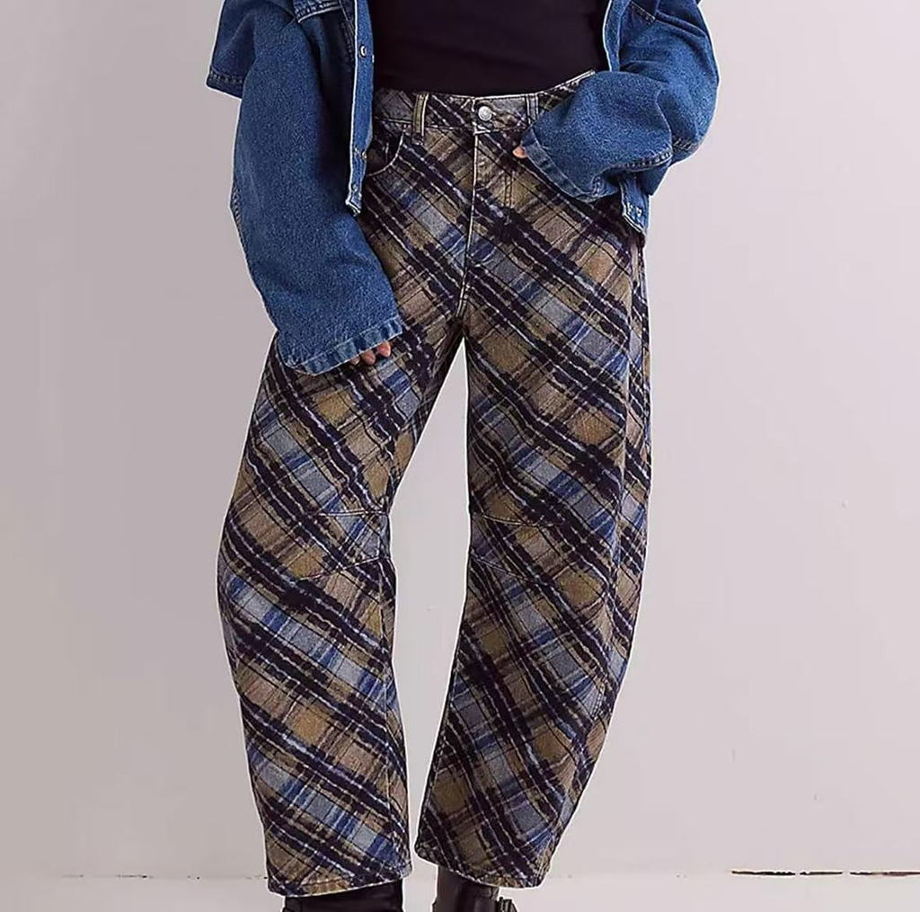 ⚡Blitzverkauf: CHOUYATOU Damen Boho Jeans mit Blumenmuster – Zartrosa, Y2K weiter Schnitt, Mid-Rise Denimhose