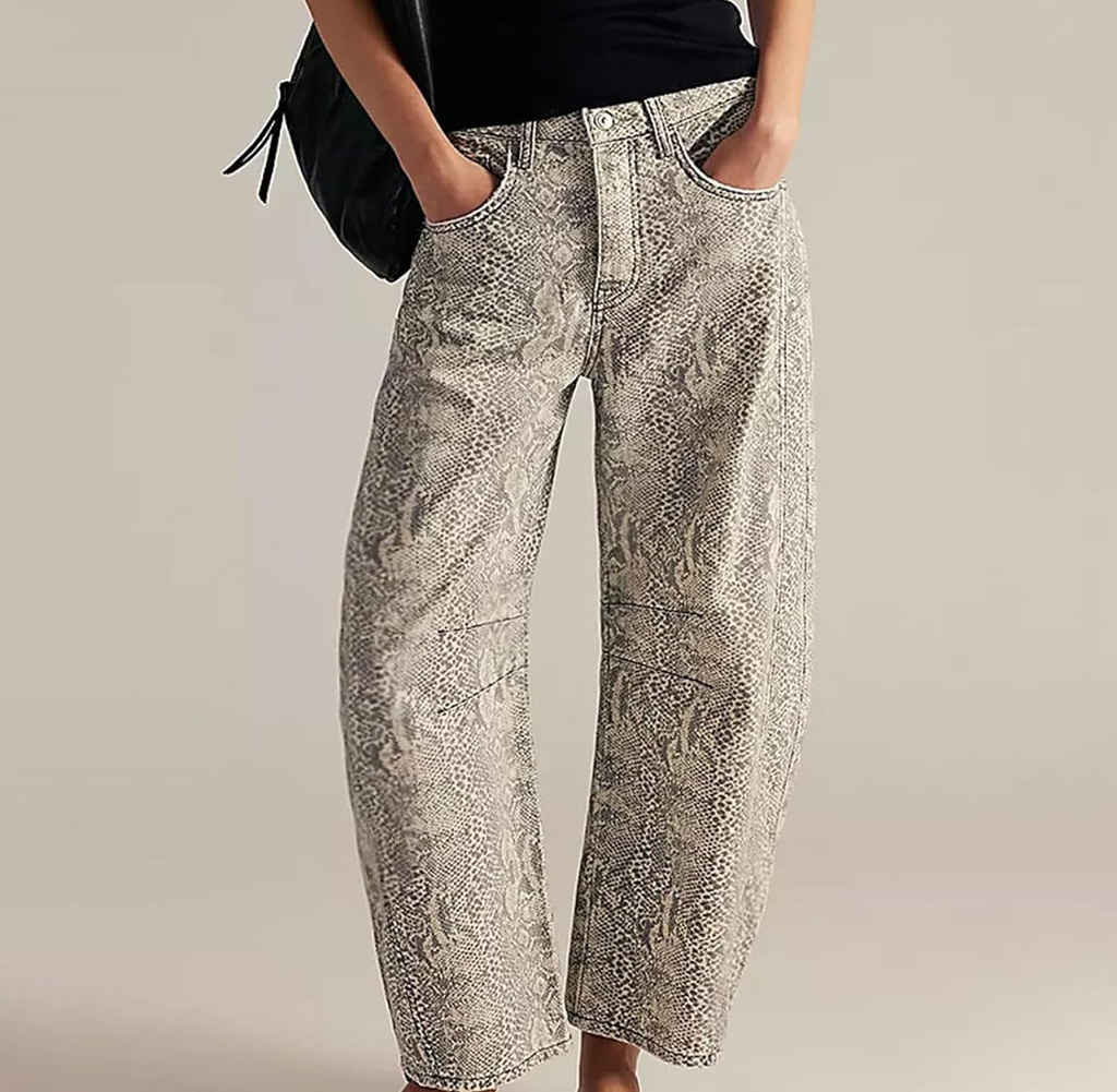 ⚡Blitzverkauf: CHOUYATOU Damen Boho Jeans mit Blumenmuster – Zartrosa, Y2K weiter Schnitt, Mid-Rise Denimhose
