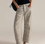 ⚡Blitzverkauf: CHOUYATOU Damen Boho Jeans mit Blumenmuster – Zartrosa, Y2K weiter Schnitt, Mid-Rise Denimhose