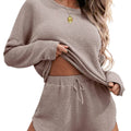 🔥 Bestseller | Zweiteiliges Damen-Outfit: Strickoberteil mit schulterfreiem Oberteil und Shorts, perfekt abgestimmter Anzug, süßes Pyjama-Set 