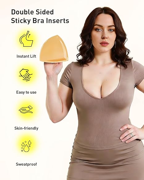 🔥 Bestseller | Unsichtbarer Lift – Patentierte, selbstklebende BH-Einlagen verhindern das Herausrutschen der Brustwarzen. Kein Nähen erforderlich. Für tief ausgeschnittene Oberteile. Damenmode.