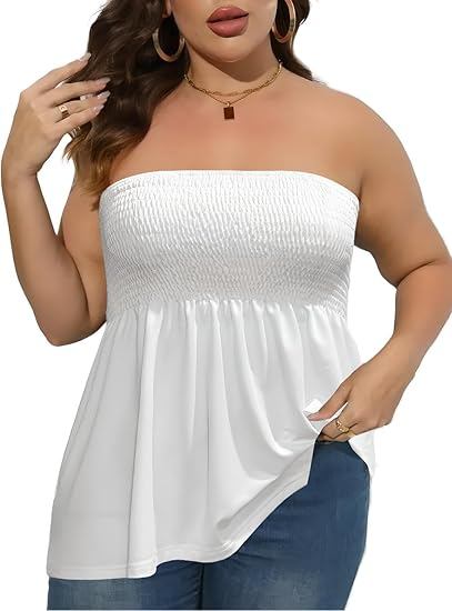 ⚡Blitzangebot 👍 Plus Size, einfarbiges, trägerloses Top mit Rüschensaum und Raffungen im Boho-Chic-Stil, Damenoberteil, lässiges, ärmelloses, schwarzes Top 