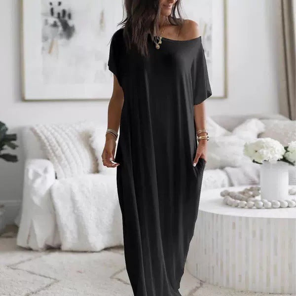 ⚡Blitzangebot 👍 Damen-Loungewear-Kleid mit Fledermausärmeln in Unifarbe, bequemes Kurzarm-Nachthemd für den Alltag, Damen-Nachtwäsche für alle Jahreszeiten 