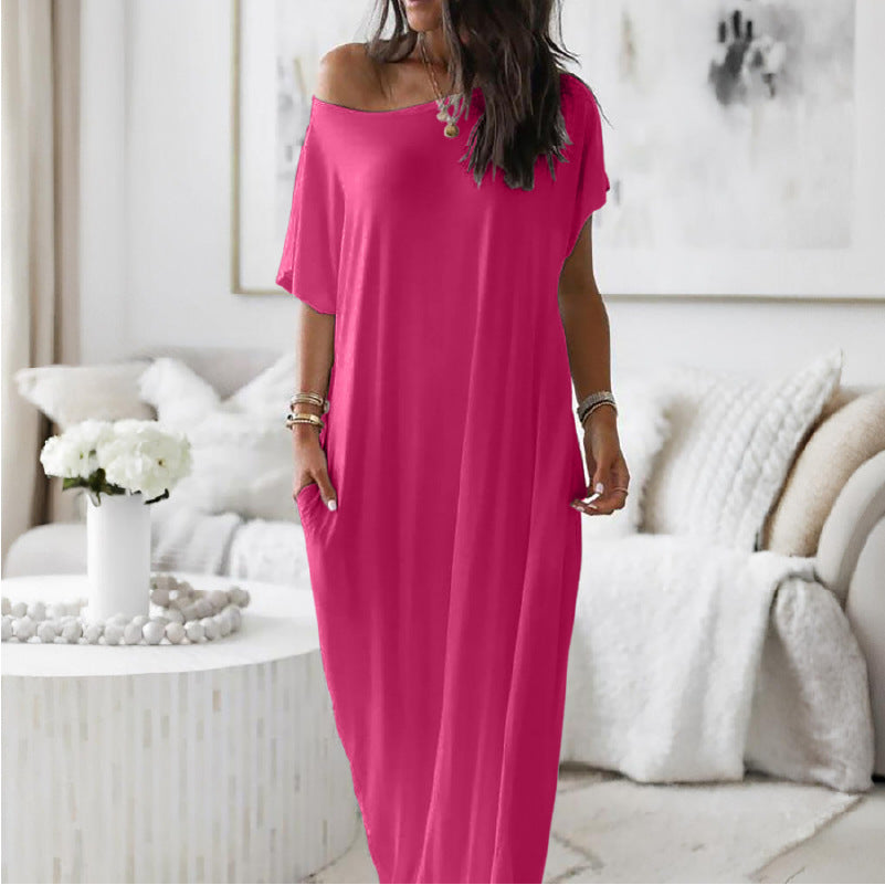 ⚡Blitzangebot 👍 Damen-Loungewear-Kleid mit Fledermausärmeln in Unifarbe, bequemes Kurzarm-Nachthemd für den Alltag, Damen-Nachtwäsche für alle Jahreszeiten 