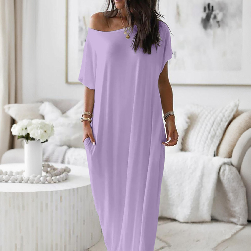 ⚡Blitzangebot 👍 Damen-Loungewear-Kleid mit Fledermausärmeln in Unifarbe, bequemes Kurzarm-Nachthemd für den Alltag, Damen-Nachtwäsche für alle Jahreszeiten 