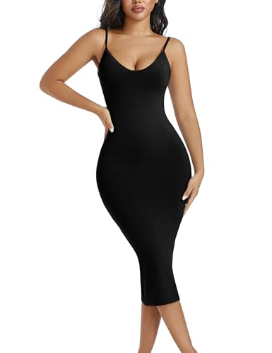 🔥 Bestseller | Nahtloses Maxikleid mit Spaghettiträgern, V-Ausschnitt und integrierter Formgebung