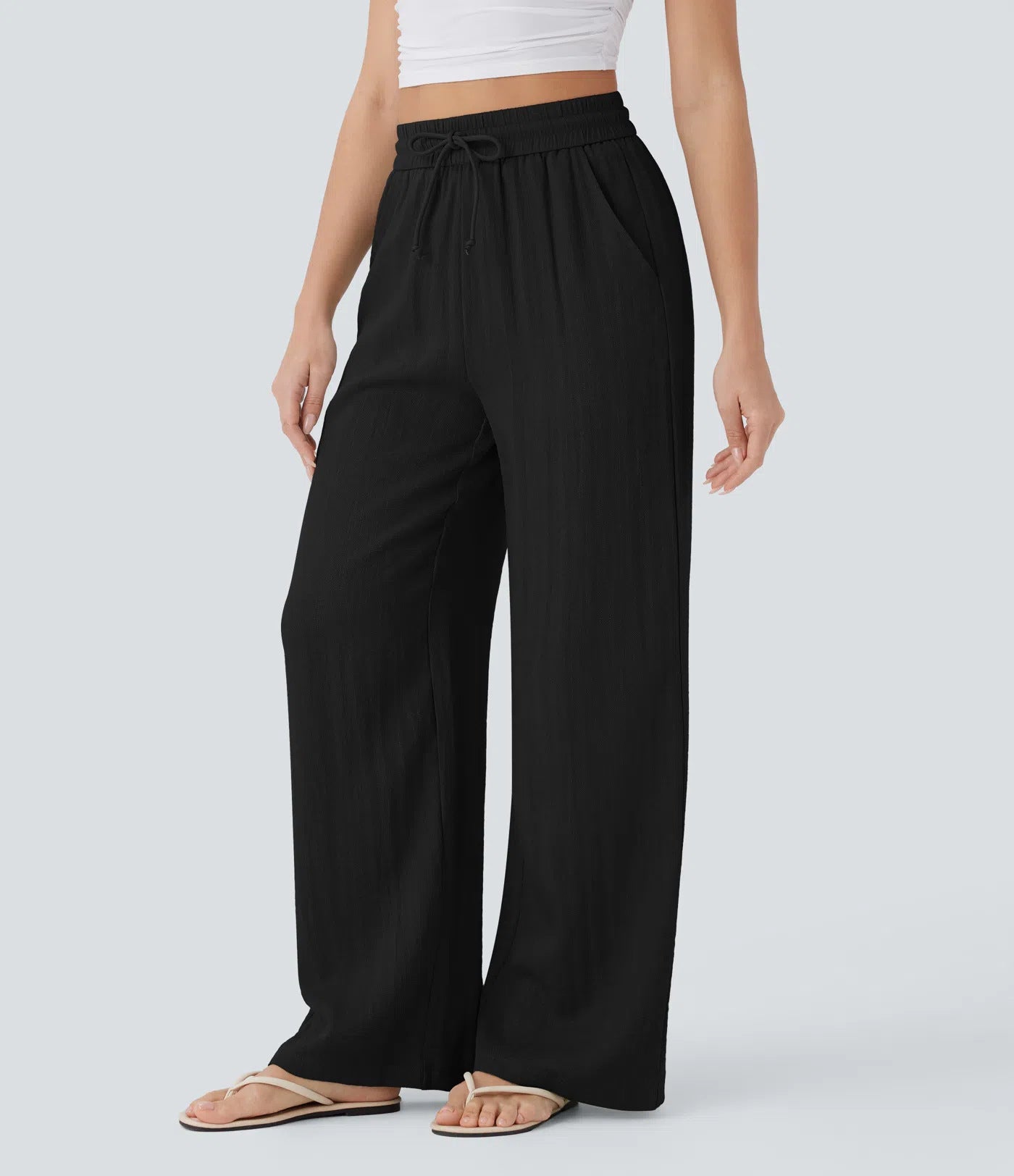 🔥 Bestseller | Hochgeschnittene, lässige Freizeithose mit Kordelzug, weitem Bein und weichem Griff sowie Seitentaschen 