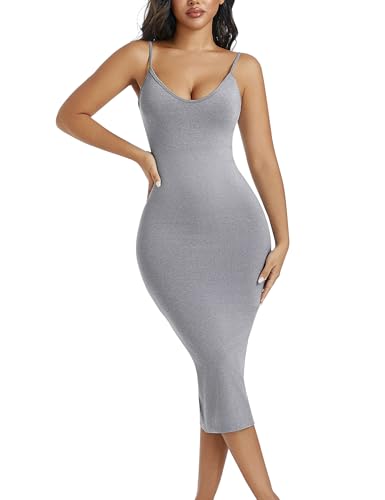 🔥 Bestseller | Nahtloses Maxikleid mit Spaghettiträgern, V-Ausschnitt und integrierter Formgebung